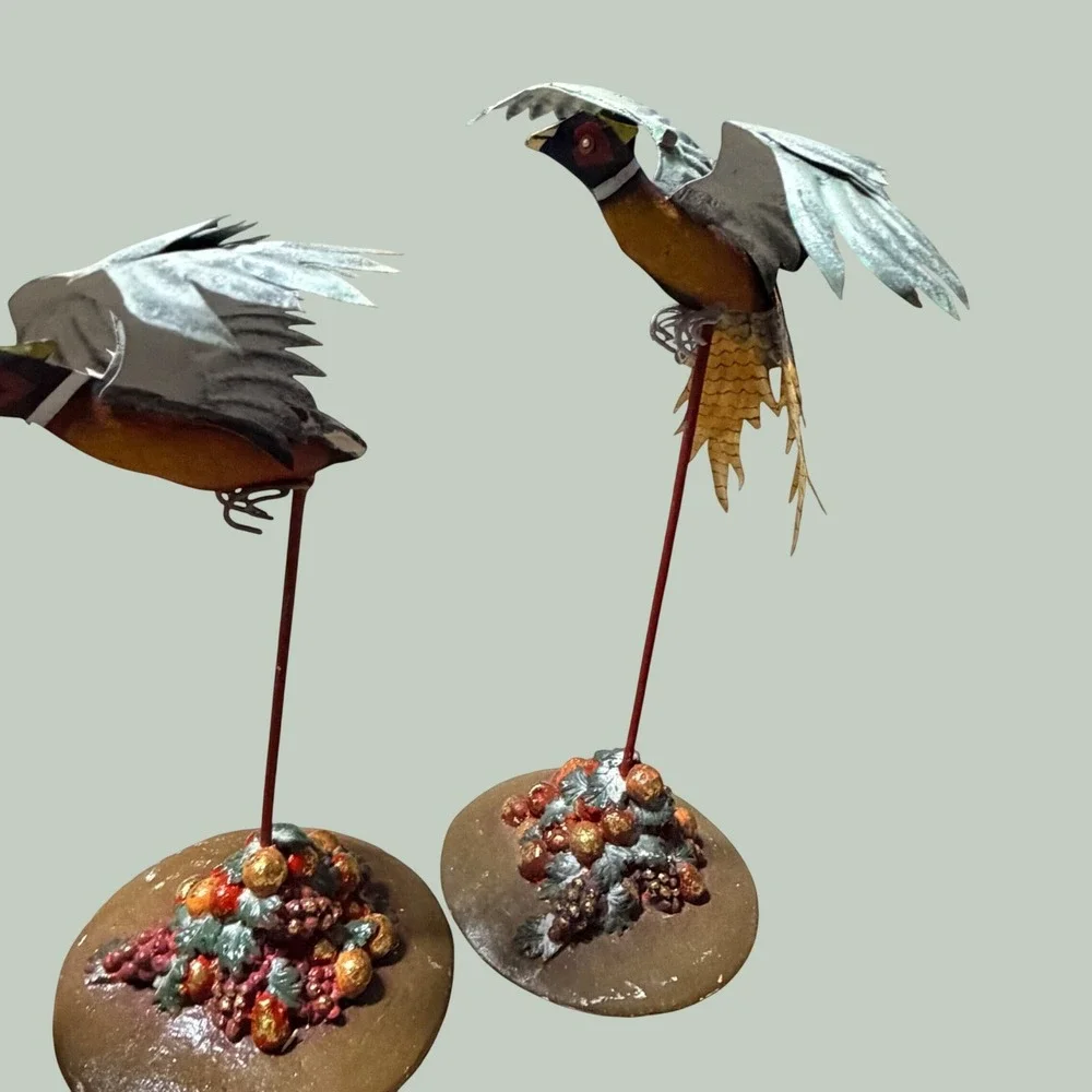 Silvestri Vintage Metal Pheasant Taper Candle Holder Set of 3 Flying Birds Decor